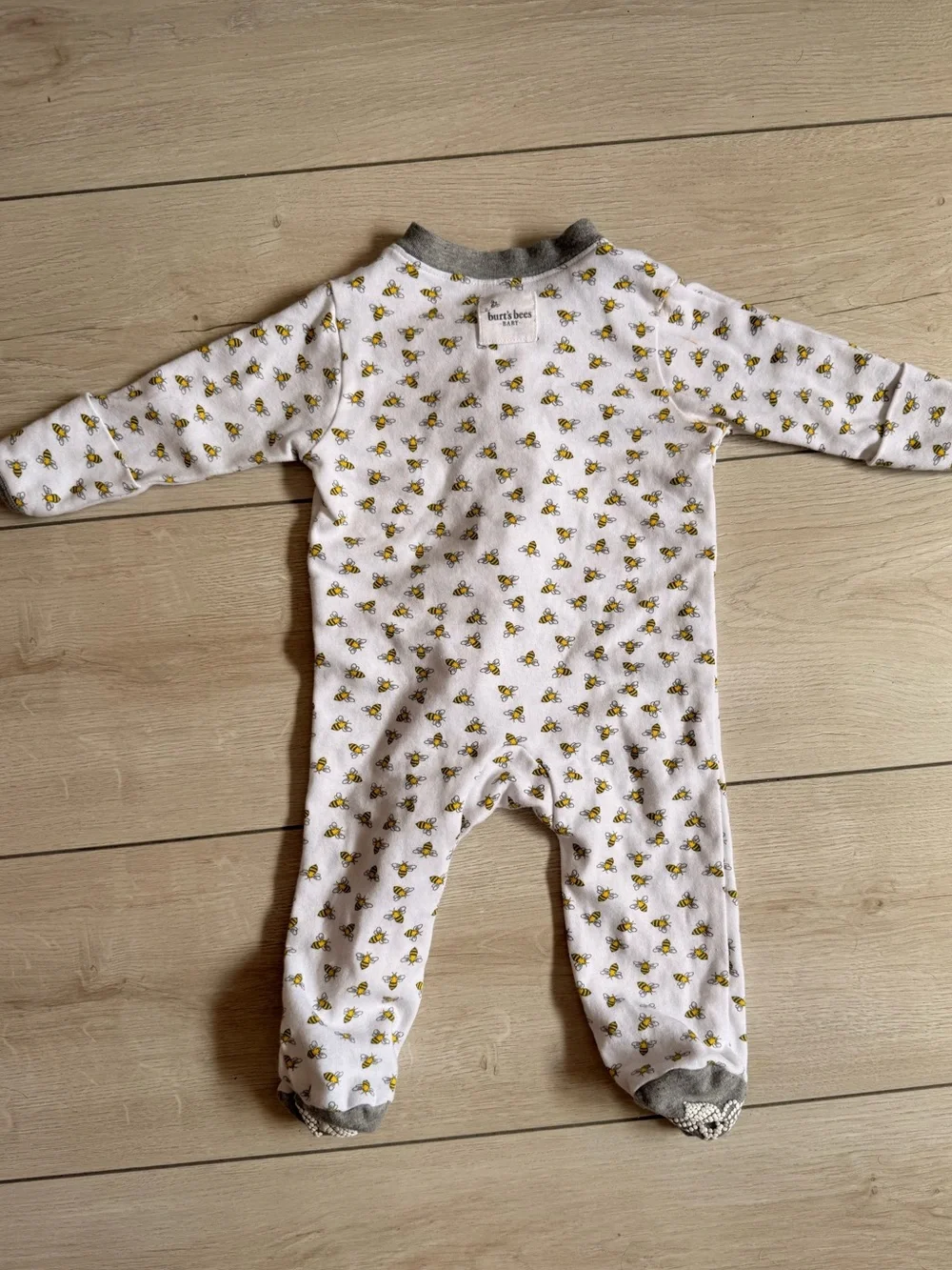 White Baby Sleep Sack Footed Pajamas with Yellow Bee Pattern